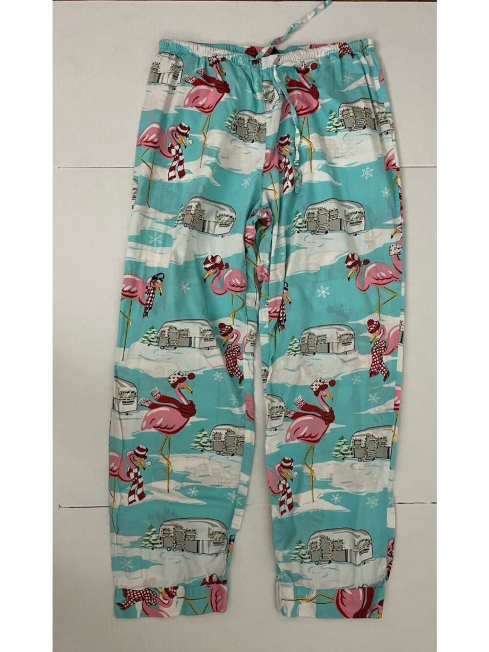 Nick & Nora Women's L Retro Pajama Set Flamingo Airstream Camper Cotton Poplin - Picture 5 of 8